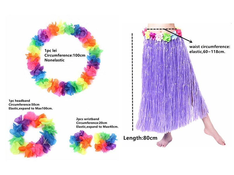ALIMITOPIA Hawaii Dancing Hula Set Grass Skirt Adult Costume Suit(Skirt color:purple,thicken) - Image 2